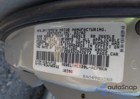 2002 Toyota Avalon Xl/Xls z USA, uszkodzony, nr VIN 4T1BF28B32U243673